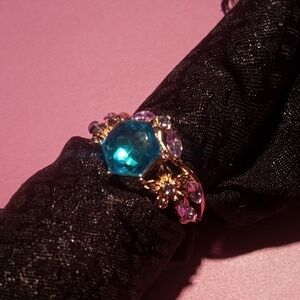Elegant rose Gold plated Ring with Blue and Purple Gemstones